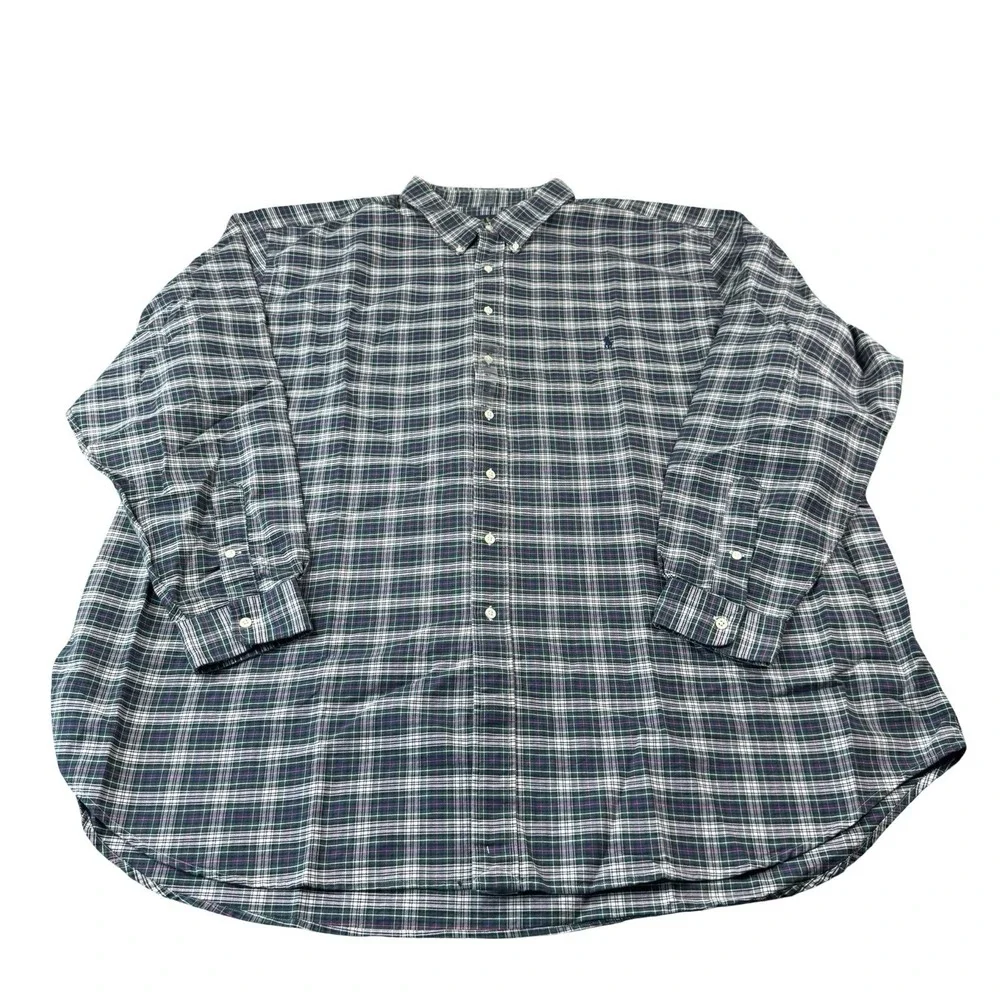 Polo Ralph Lauren Green White Red Blue Check Pony Logo Cotton Shirt 4XLT